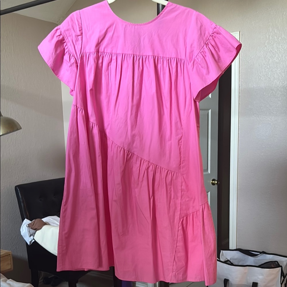 Who What Wear Pink Casual Sundress with Flutter Cap Sleeves